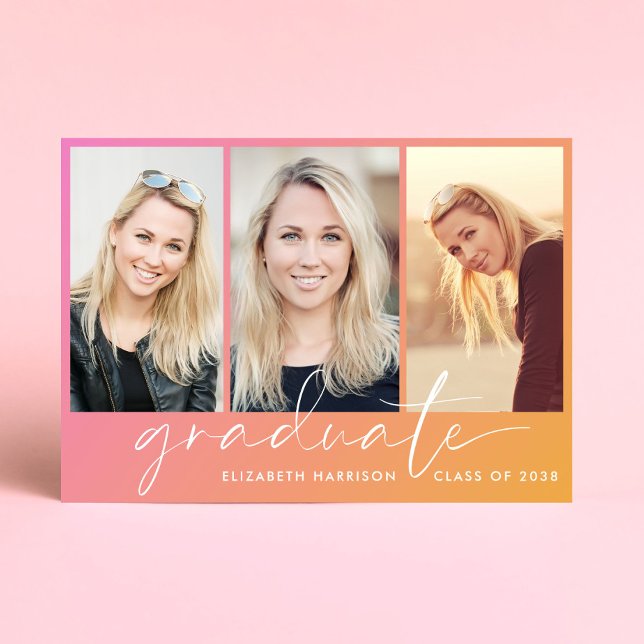 Convite Festa de formatura de Foto Laranja Trendy Pink (A personalized photo graduation party invitation to celebrate the graduate's achievements)