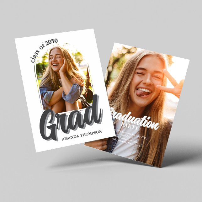 Convite Festa de formatura de Foto Moderna (Graduation retro style photo invitaiton. )