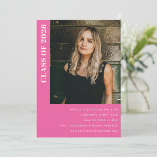 Convite Festa de formatura de Foto Rosa Quente Moderna Cla