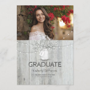 Convite Festa de formatura de Foto Rustic Floral Mason Jar