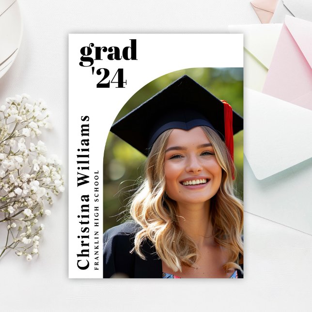 Convite Festa de formatura de Fotografia Na moda moderna (Modern Stylish Photo High School Graduation Party Invitation)