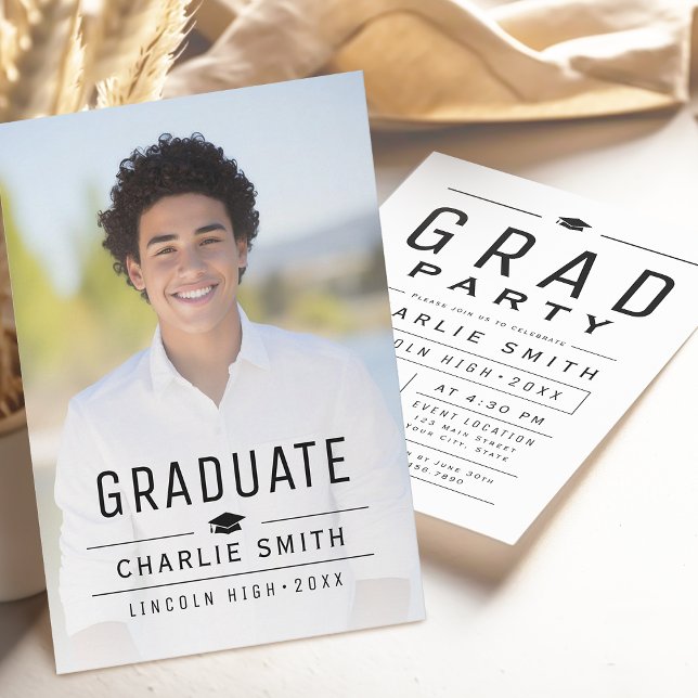 Convite Festa de formatura de Fotografia Simples Moderna (Modern Simple Typography Photo Graduation Party Invitation)