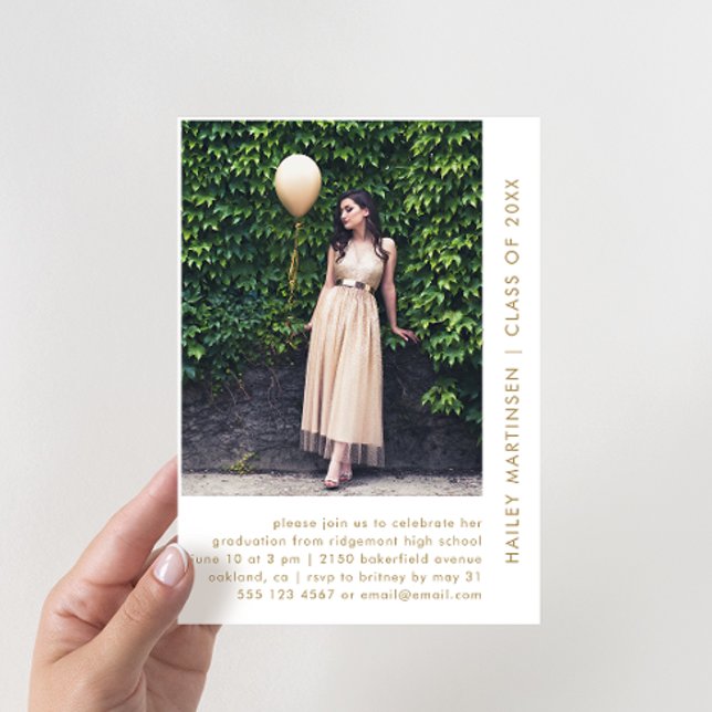 Convite Festa de formatura de Fotografias Branca e Dourada (Criador carregado)