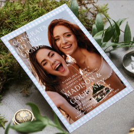 Convite Festa de formatura de Fotografias de Gingham Azul 