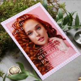 Convite Festa de formatura de Fotografias de Gingham Rosa 