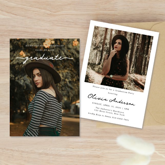 Convite Festa de formatura de Fotografias de Script Branco (Criador carregado)