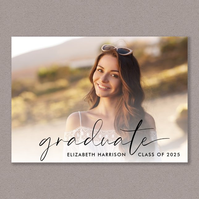 Convite Festa de formatura de Fotografias de Script Elegan (Cherish the milestone: share your graduate's achievement with a custom photo graduation invitation)