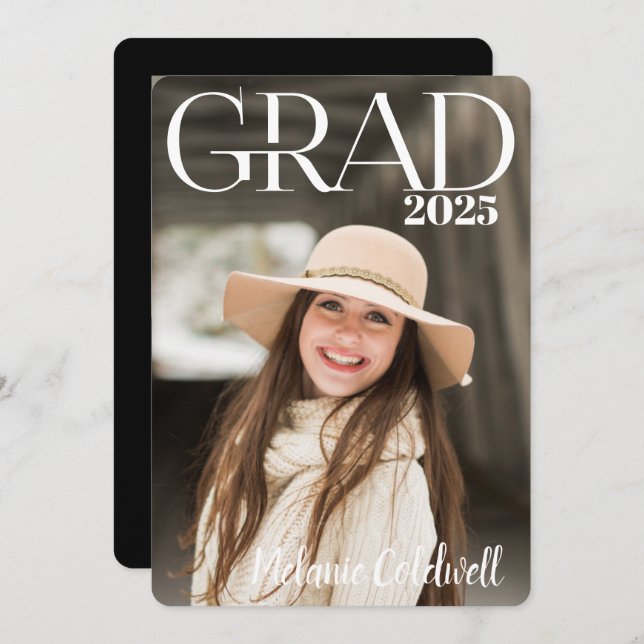 Convite Festa de formatura de Fotografias de Script Modern (Frente/Verso)