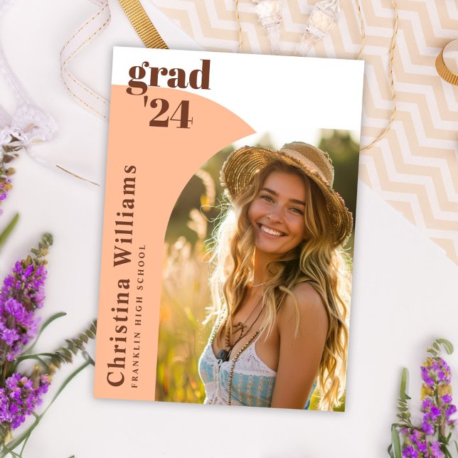 Convite Festa de formatura de Fotografias do Arch Elegante (Peach Modern Elegant Arch Photo Graduation Party Invitation)