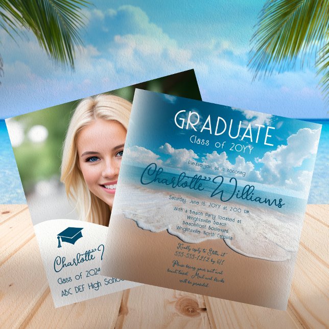 Convite Festa de formatura de Fotografias do Formando Sand (Beach "Graduate" Photo Graduation Party Invitation - Available in Print and/or Digital Download)