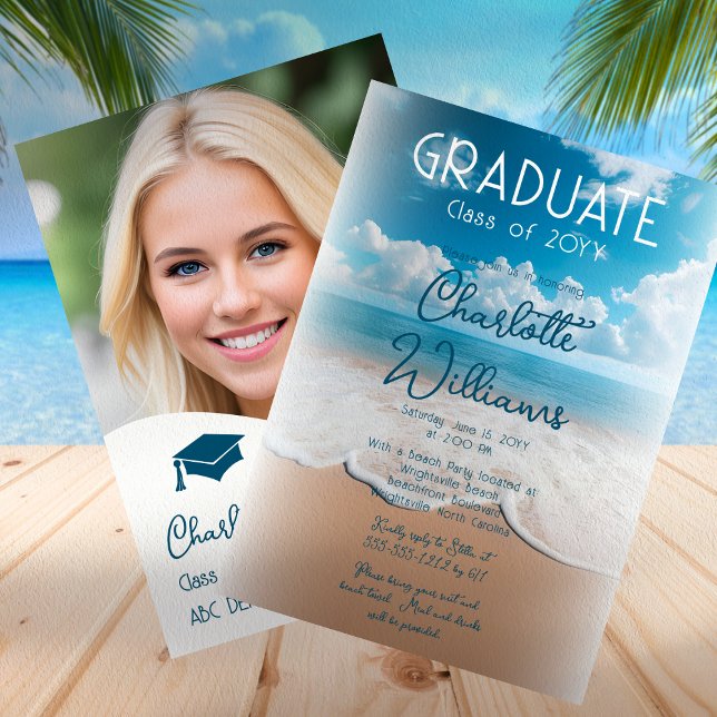 Convite Festa de formatura de Fotografias do Formando Sand (Beach "Graduate" Photo Graduation Party Invitation - Available in Print and/or Digital Download)