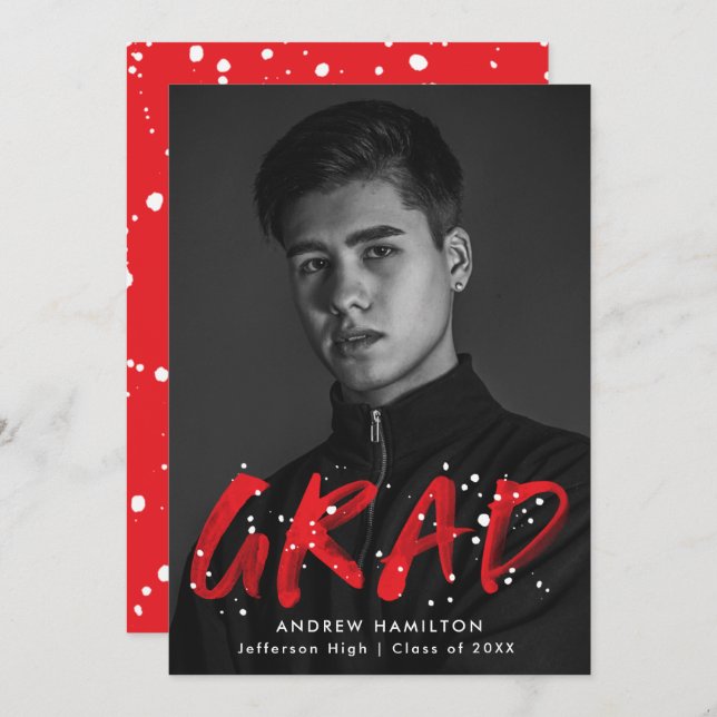 Convite Festa de formatura de Fotografias do Moderno Red P (Frente/Verso)