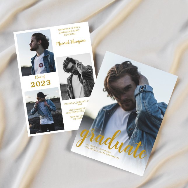 Convite Festa de formatura de Fotografias Dourada Mínima M (Criador carregado)