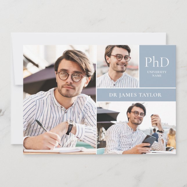 Convite Festa de formatura de Fotografias Dusty Blue PhD G (Frente)