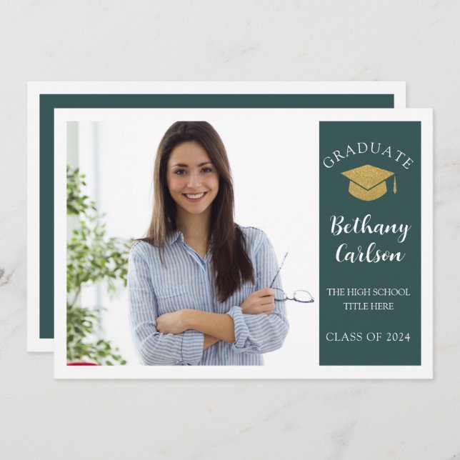 Convite Festa de formatura de Fotografias Elegante Verde e (Frente/Verso)