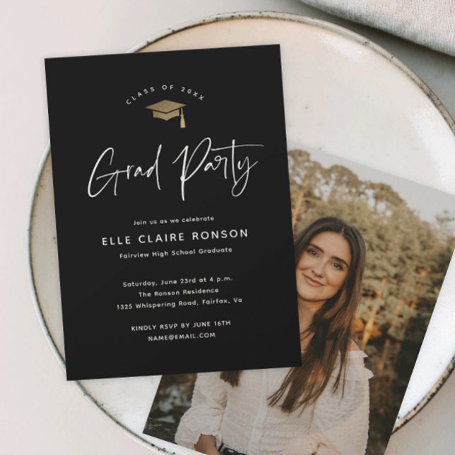 Convite Festa de formatura de Fotografias em Preto e Branc (Criador carregado)