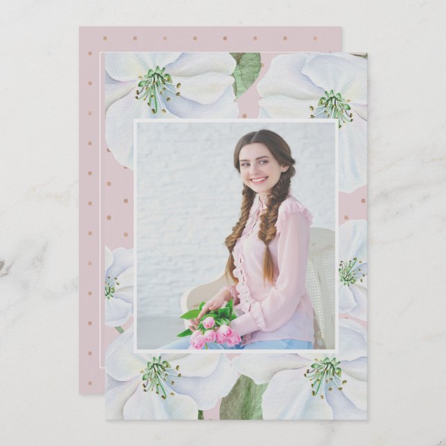 Convite Festa de formatura de Fotografias Florais Branco e (Frente/Verso)