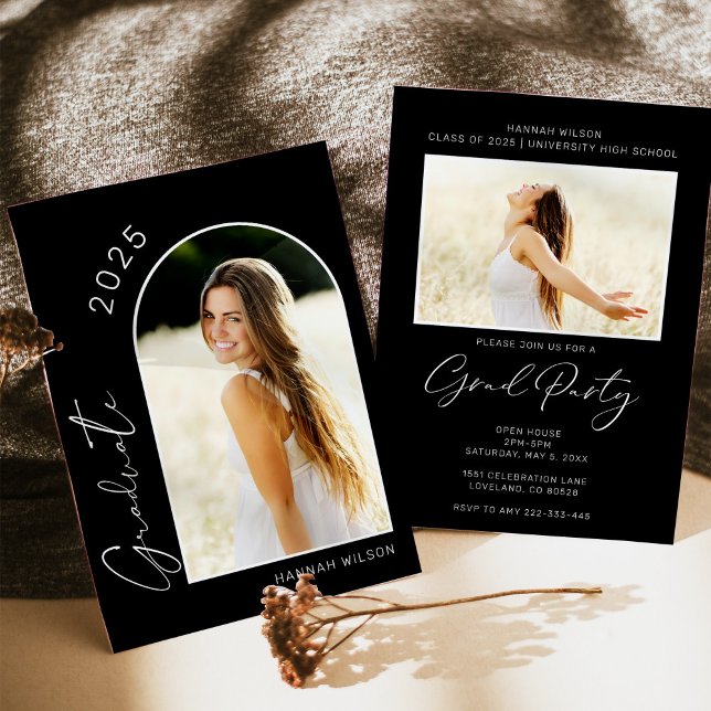 Convite Festa de formatura de Fotografias Moderna Preta e  (Criador carregado)