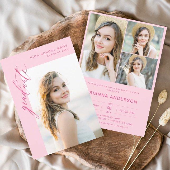 Convite Festa de formatura de Fotografias Moderna Rosa Que (Criador carregado)