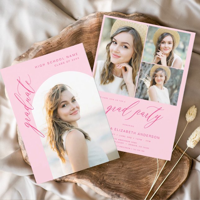 Convite Festa de formatura de Fotografias Moderna Rosa Que (Criador carregado)