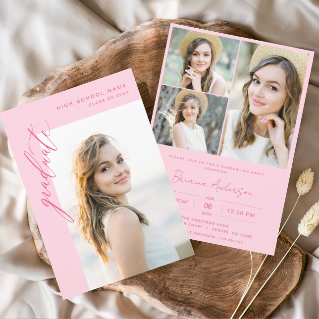 Convite Festa de formatura de Fotografias Moderna Rosa Que (Criador carregado)