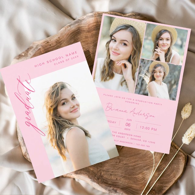 Convite Festa de formatura de Fotografias Moderna Rosa Que (Criador carregado)