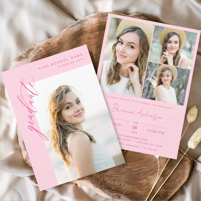 Convite Festa de formatura de Fotografias Moderna Rosa Que (Criador carregado)