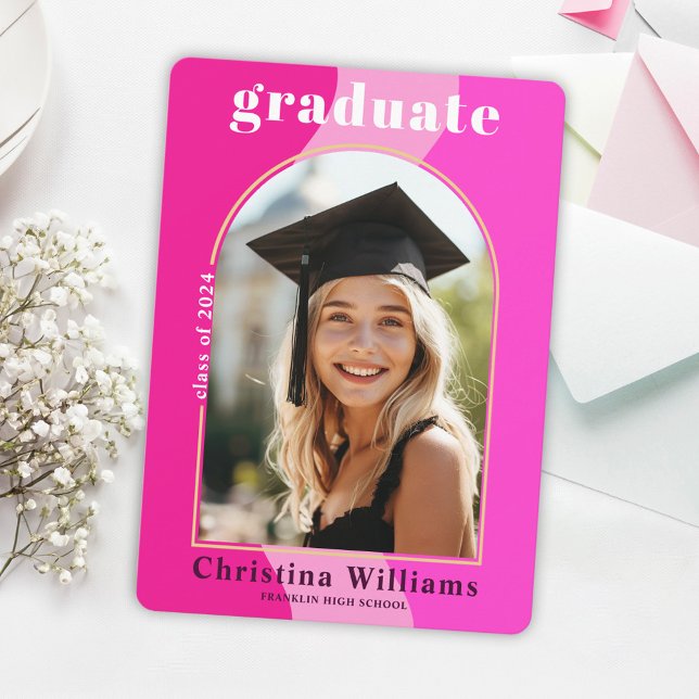 Convite Festa de formatura de Fotografias Modernas Rosa fo (Graduate Pink Modern Photo Graduation Party Invitation)