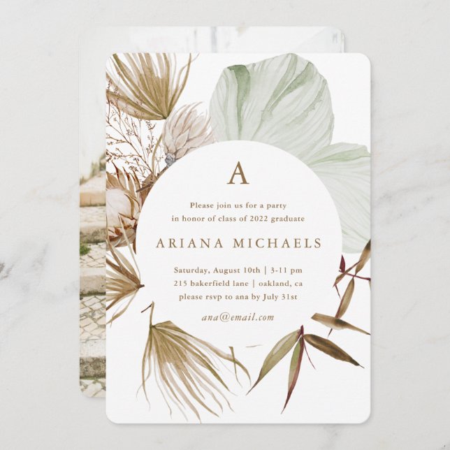 Convite Festa de formatura de Fotografias Monograma Wreath (Frente/Verso)