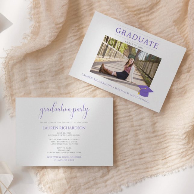 Convite Festa de formatura de Fotografias Simples Púrpura  (Criador carregado)