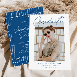 Convite Festa de formatura de Fotos Azul do Script de Assi