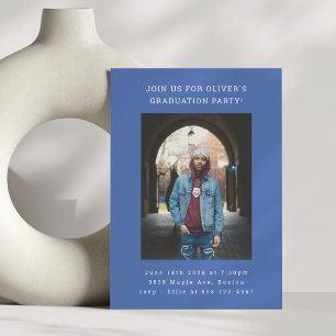 Convite Festa de formatura de Fotos Azul Moderno Simples e