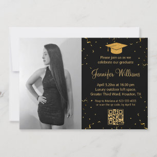 Convite festa de formatura de fotos código qr confetti bla