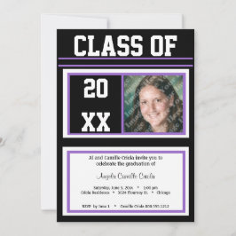Convite Festa de formatura de Fotos de Classe Preta e Roxa
