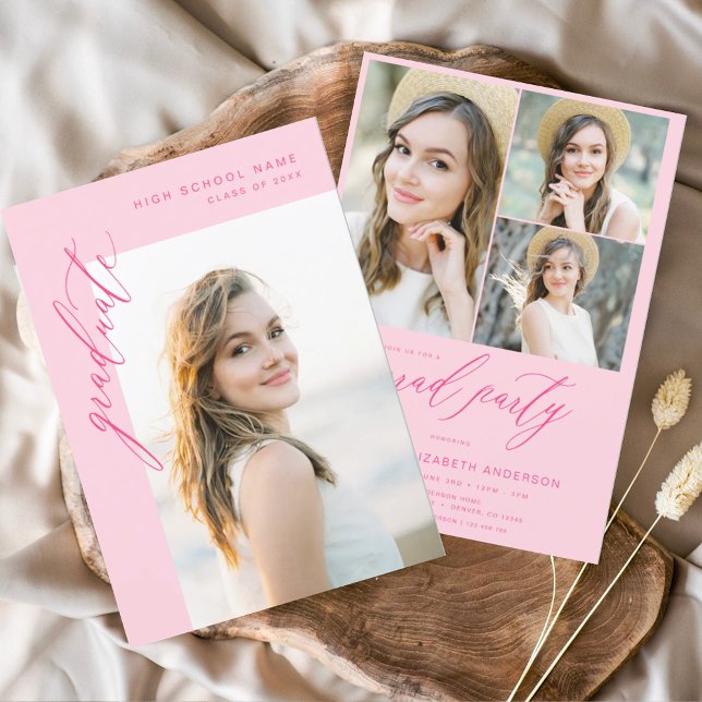 Convite Festa de formatura de fotos de tendências rosa a q (Criador carregado)