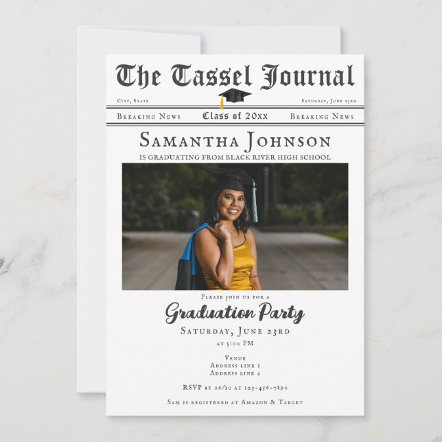 Convite Festa de formatura de fotos do Jornal Modern Tasse (Frente)