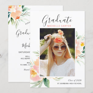Convite Festa de formatura de Fotos Floral Chic Watercolor