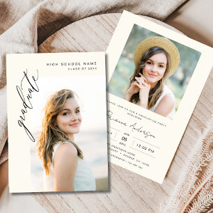 Convite Festa de formatura de fotos minimalista do creme n