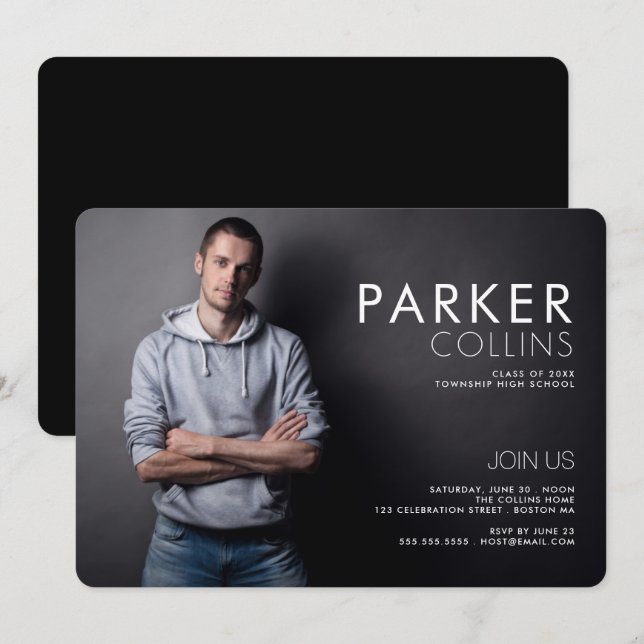 Convite Festa de formatura de Fotos Moderna do Clean Lines (Frente/Verso)