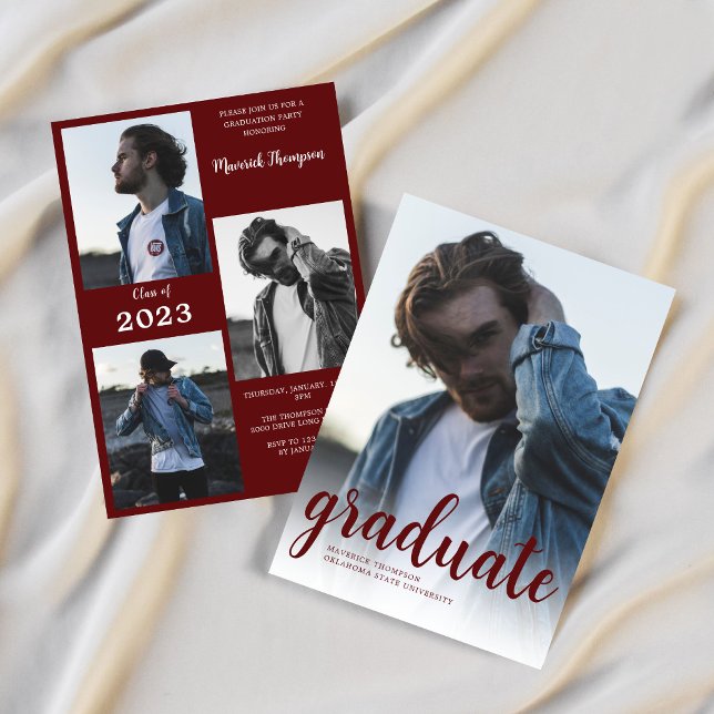 Convite Festa de formatura de Fotos Moderna Maroon Burgund (Criador carregado)
