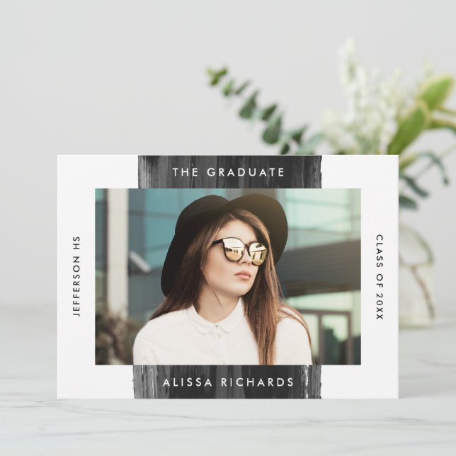 Convite Festa de formatura de Fotos Preta Pintada Moderna (Em pé/Frente)