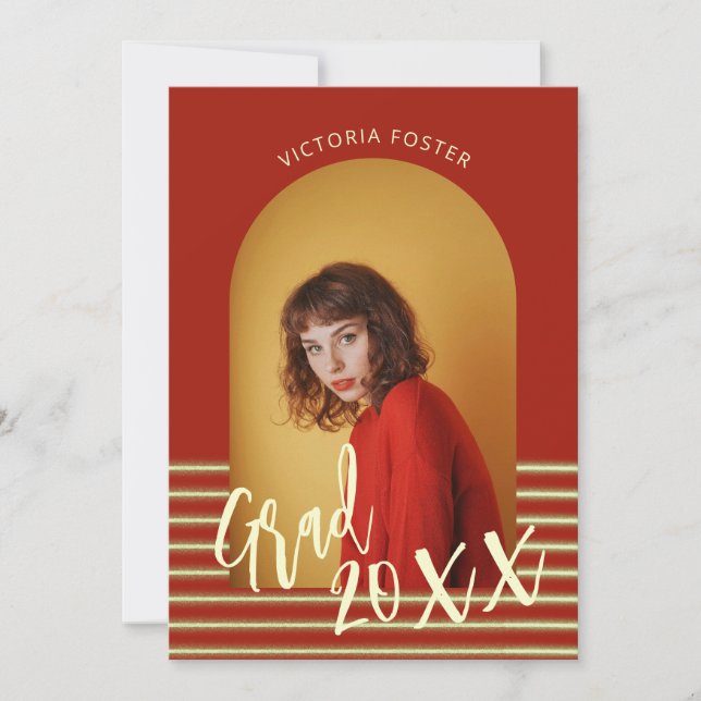 Convite Festa de formatura de Fotos Vermelha e Dourada (Frente)