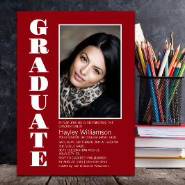 Convite Festa de formatura de Fotos Vermelha Simples Moder