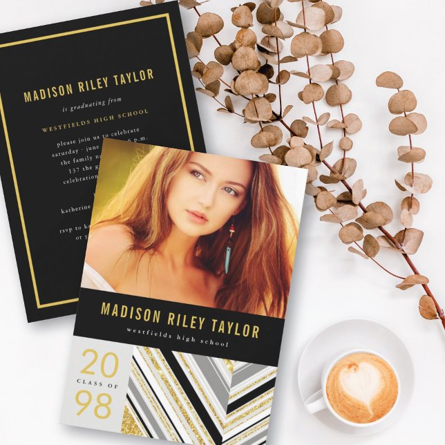 Convite Festa de formatura de Glitter Diagonal Moderna (Criador carregado)