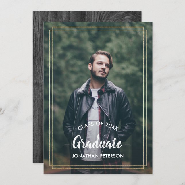 Convite Festa de formatura de Madeira do Barn de Ano Perso (Frente/Verso)