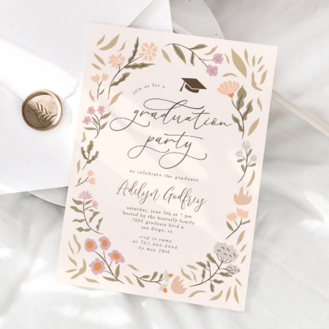 Convite Festa de formatura de Pastel de Flores Selvagens (Criador carregado)
