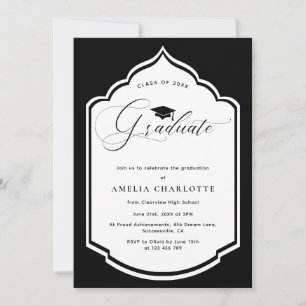Convite Festa de formatura de Quadro Branco Preto Elegante