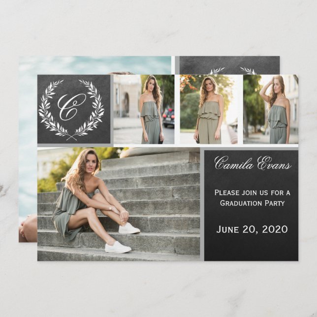 Convite Festa de formatura de quadro monograma (Frente/Verso)