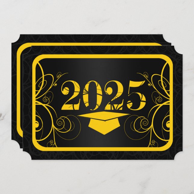 Convite Festa de formatura de quadros amarelo e preto (Frente/Verso)