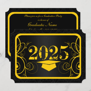 Convite Festa de formatura de quadros amarelo e preto